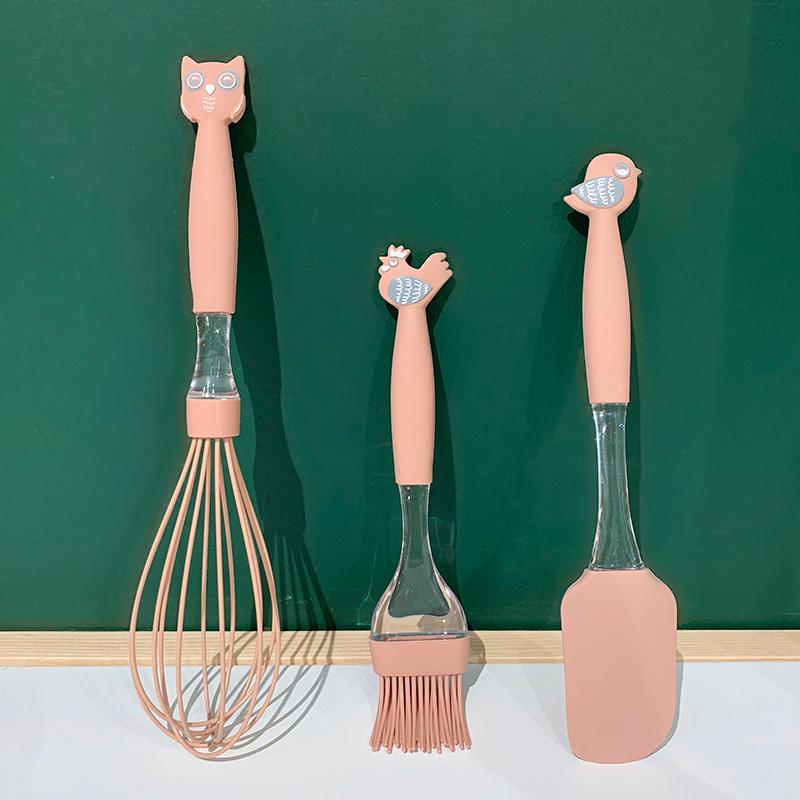 Máy Đánh Trứng Silicone Chịu Nhiệt Hoạt Hình Ba Chiều Hồng Eggbeater Kéo Xúc Dầu Đầu Nhà Bếp Nấu Ăn Tiện Ích