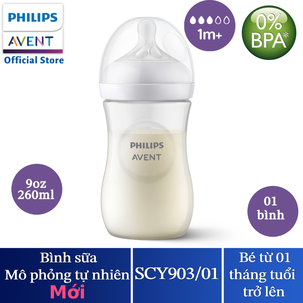 Hilips Avent Bình sữa mô phỏng tự nhiên mới_dung tích 260ml cho bé từ 1 tháng SCY903.01 SCY903.66 SCY903.67 SCY903.02