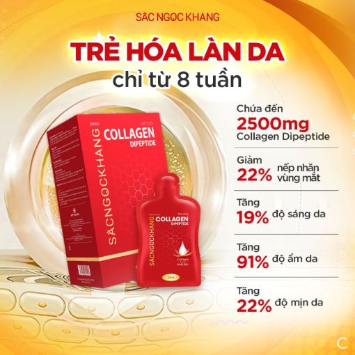 Nước uống đẹp da Collagen Dipeptide Sắc Ngọc Khang tinh khiết nhập khẩu từ Nhật Bản, đạt chuẩn hàm lượng hấp thụ nhanh & vượt trội giúp trẻ hóa làn da - săn chắc và sáng mịn