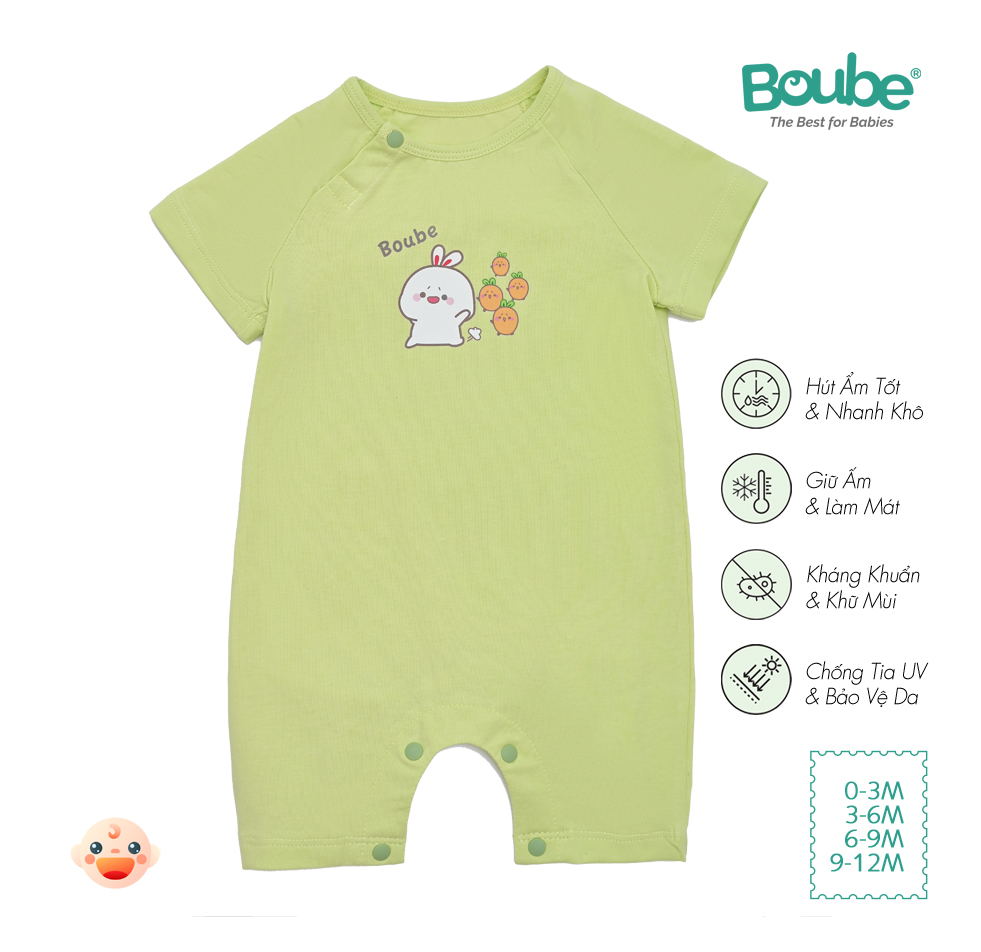 Hình ảnh Bộ liền thân, bodysuit cộc tay cúc chéo cho bé sơ sinh nhiều màu sắc Boube, vải Cotton organic thoáng mát - Size 0-12M