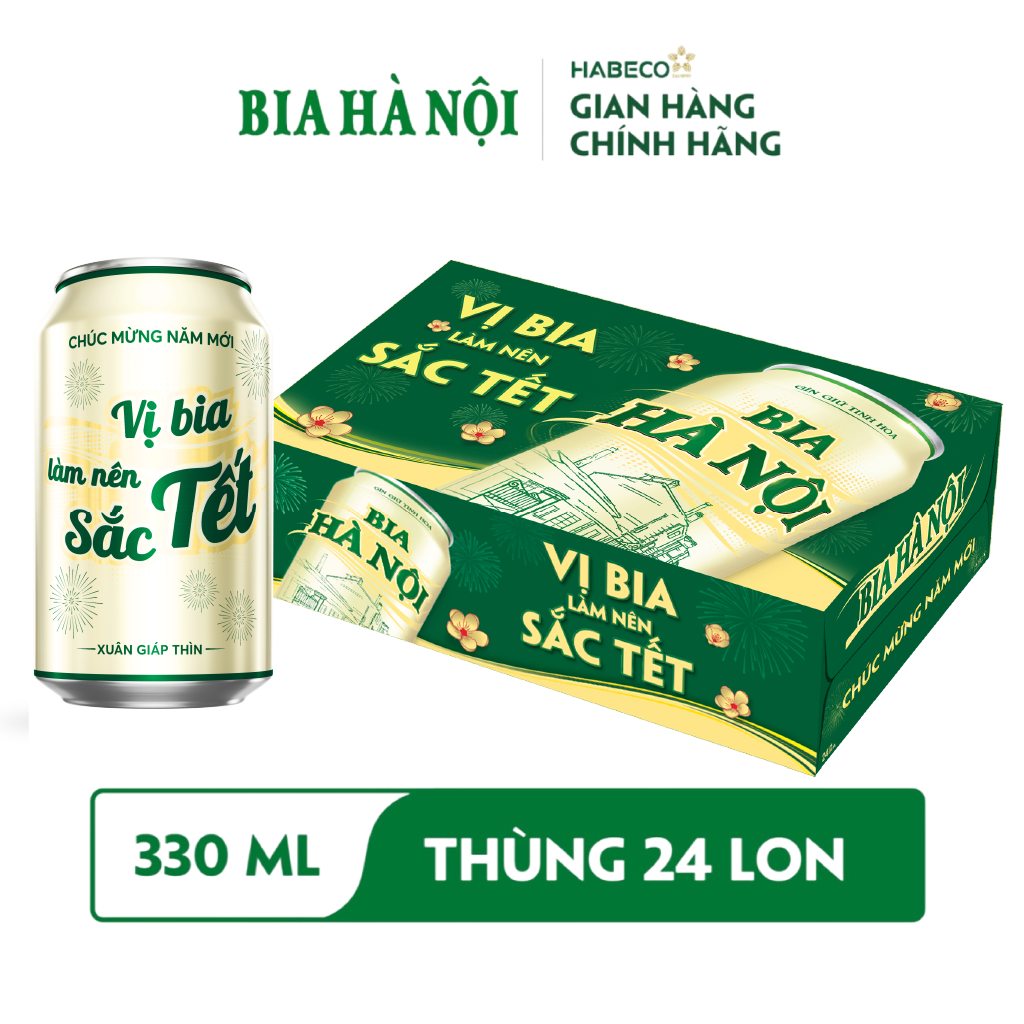 Bia Hà Nội Nhãn Xanh - Thùng 24 Lon 330ml - Phiên bản Tết