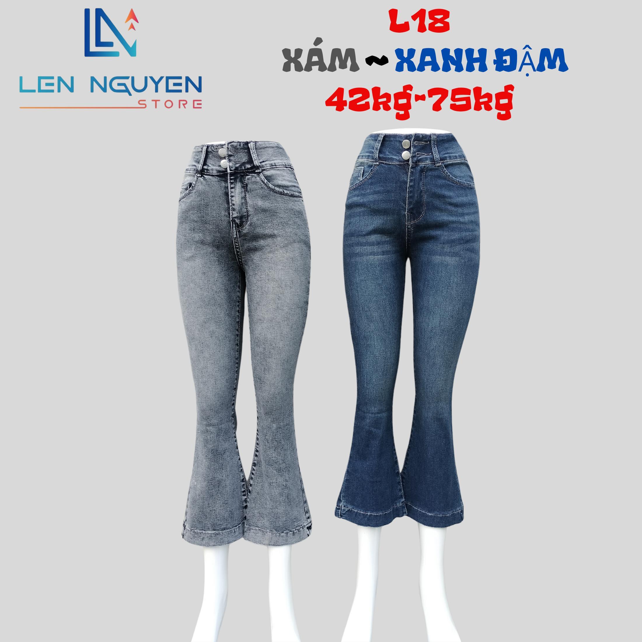 L18_Quần jean nữ, loe, lưng cao, quần bò nữ dáng ôm, quần rin nữ có big size, cho 42kg đến 75kg,LEN  - Xám