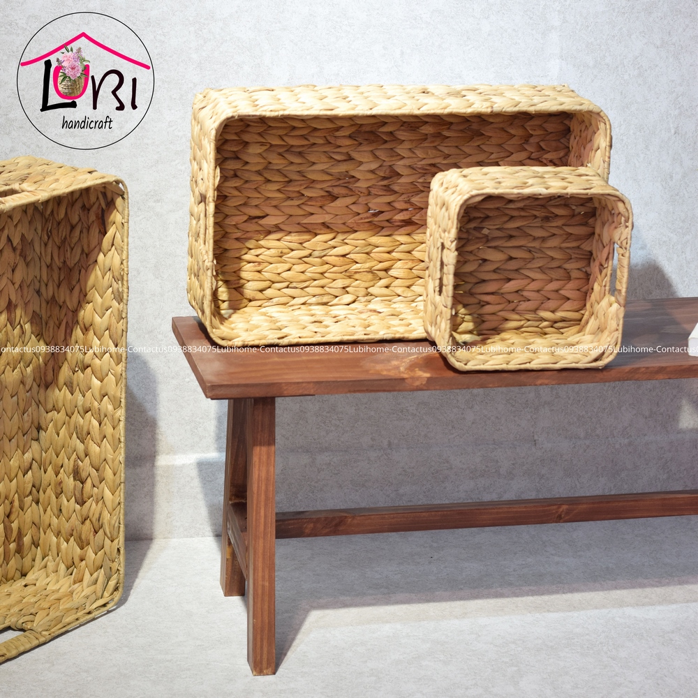 Lubihandicraft - Khay đựng đồ đan lục bình bo góc để giường - đẹp, tiện dụng
