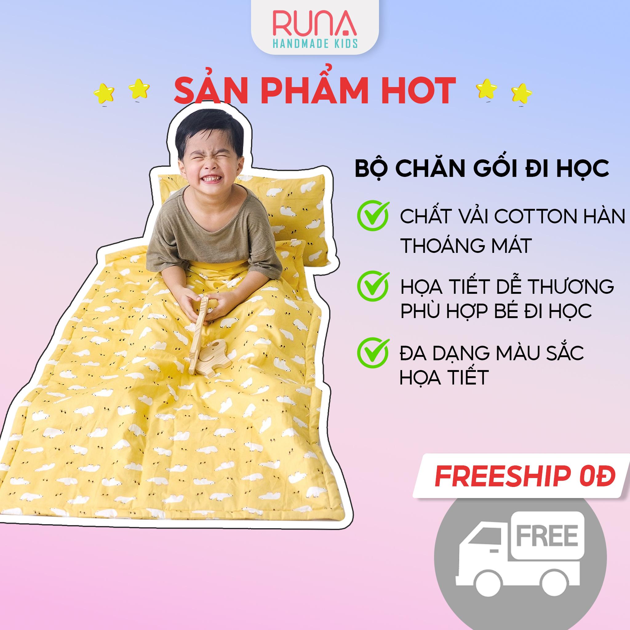 Bộ chăn gối đi học cho bé Tiểu học Runa Kids chất liệu cotton Hàn 100% cao cấp thoáng mát an toàn cho làn da của bé