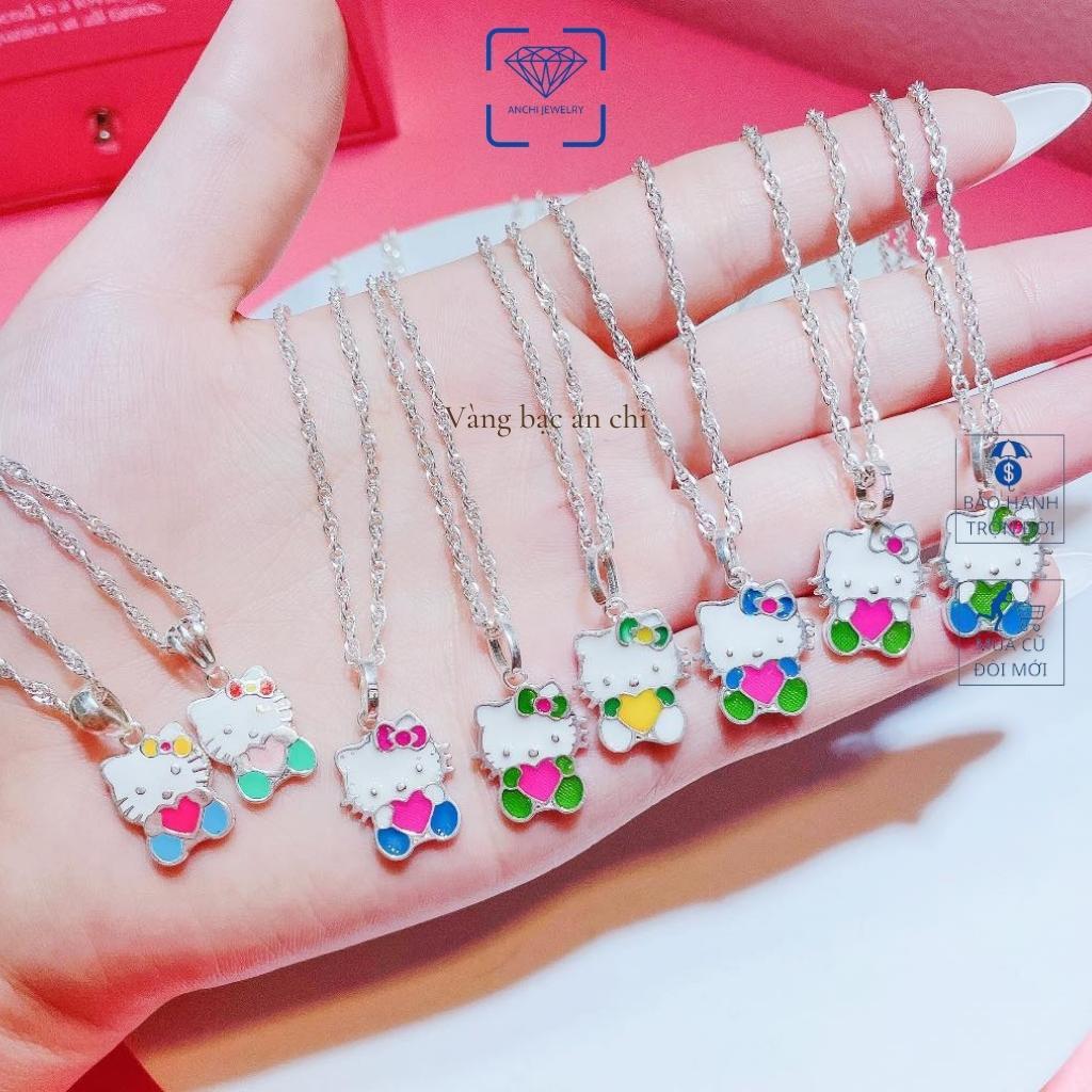 Vòng cổ bạc cho bé gái mặt nhân vật hoạt hình xanh đỏ hồng dễ thương,Anchi jewelry