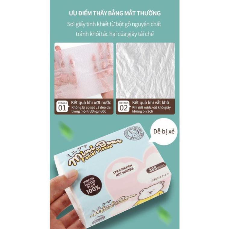 Lốc 10 Gói khăn giấy rút Minibear Nhật, giấy khô, giấy lau mặt, giấy vệ sinh 300 tờ, chuyên dùng cho mẹ và bé