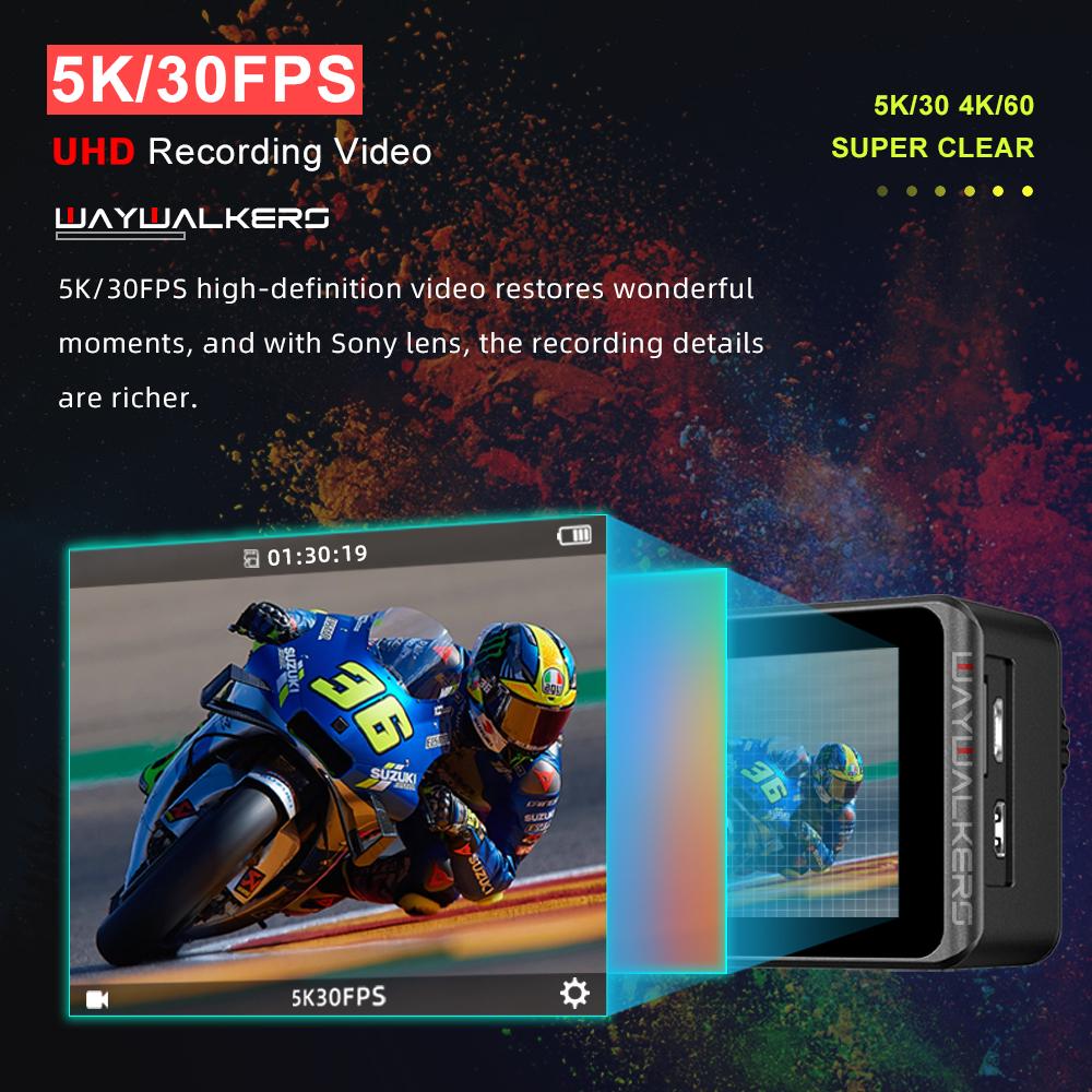 WAYWALKERS Camera Hành Động 5K 4K 60FPS Bộ Lọc Có Thể Tháo Rời Quay Video Màn Hình Kép Go Mini Chống Nước Thể Thao Dưới Nước Cam Pro