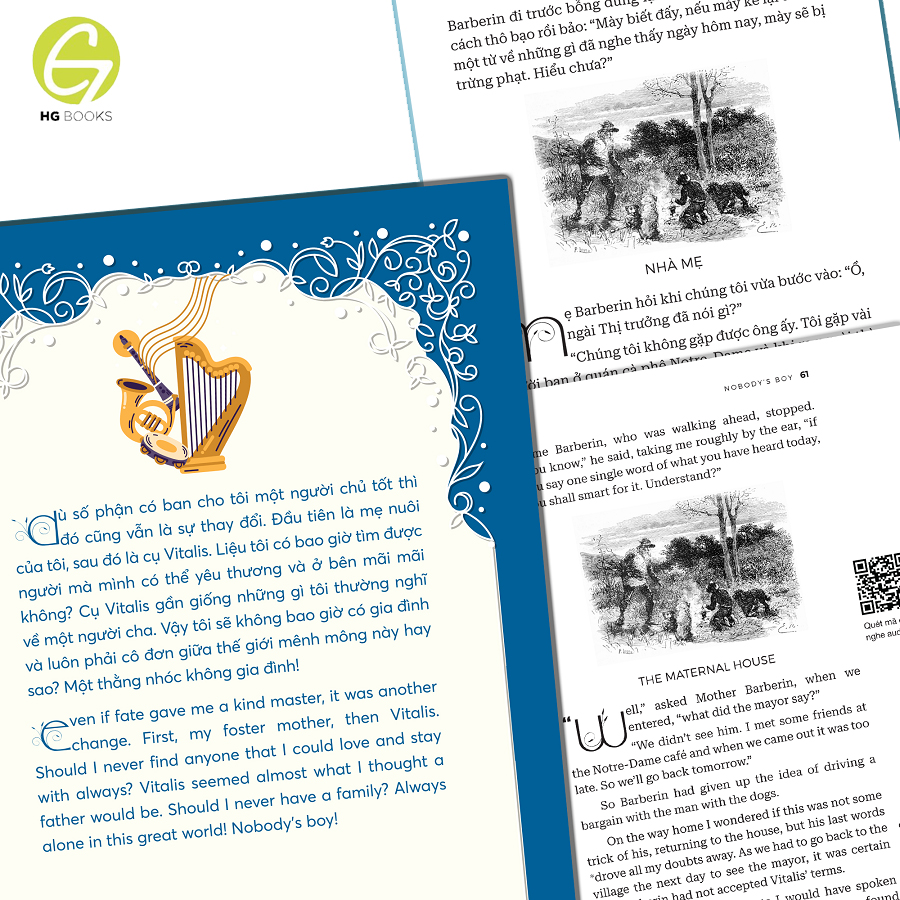 Sách - Không gia đình - Sách song ngữ văn học kinh điển, tặng kèm file nghe &amp; note từ vựng, combo 2 cuốn - HG Books