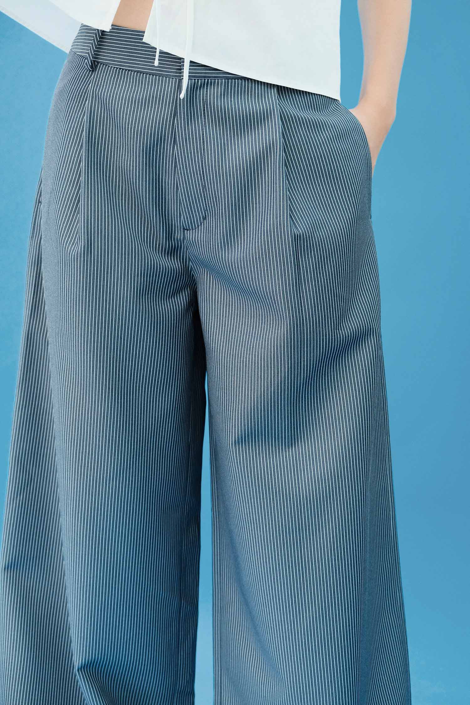 DOTTIE - Quần ống rộng kẻ sọc - Navy - Q0403