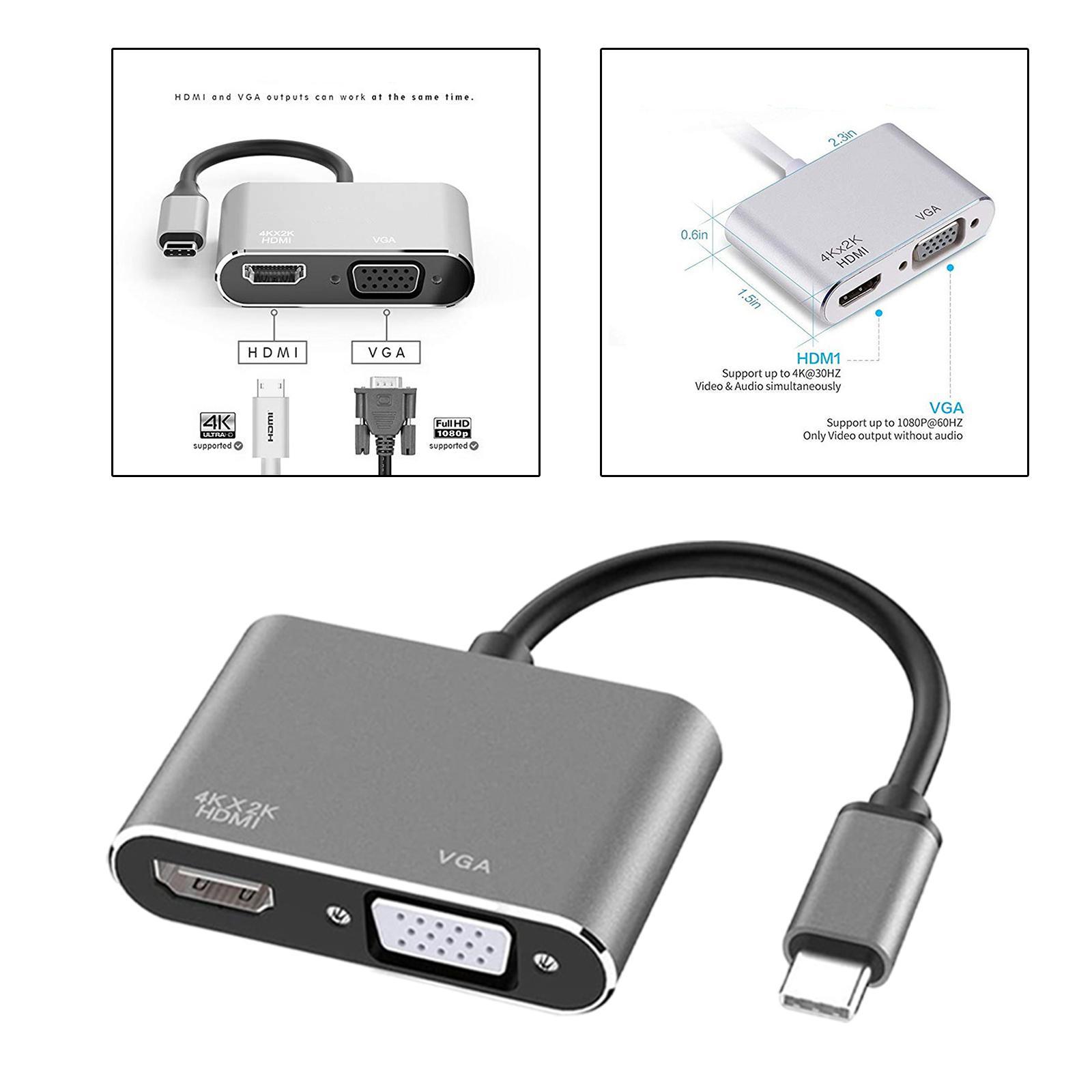 2 in 1 USB C to  & VGA Adapter Plug and Play for HDTV Desktop Monitor