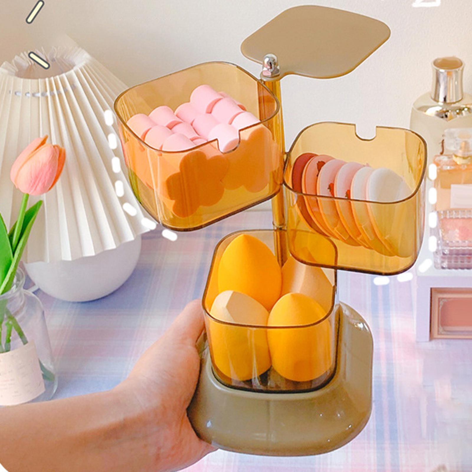 360 Degree Rotation Egg Organizer Box Powder Puff Cosmetic Blender Jewelry