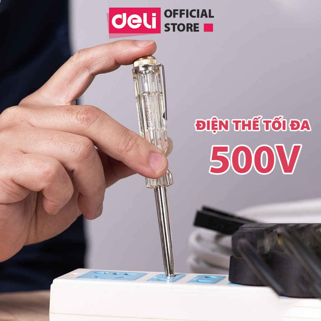 Bút Thử Điện 100-500V Deli Chính Hãng - Nhỏ Gọn, Tiện Lợi, Không Tiếp Xúc An Toàn Sử Dụng Đa Chức Năng