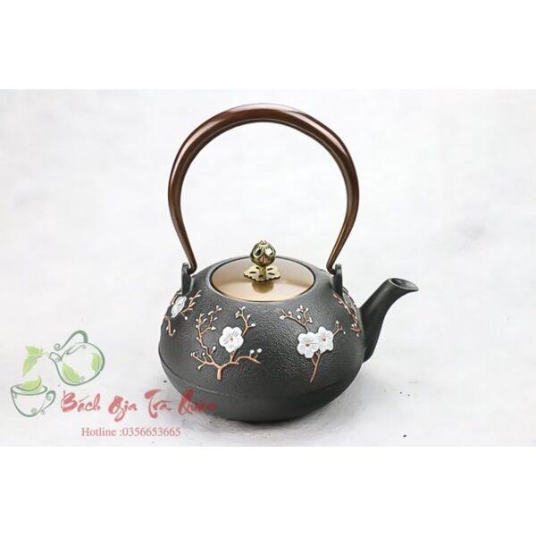 Ấm Gang Tetsubin - Quai & Nắp Đồng - Họa Tiết Én Báo Xuân - Dung Tích 1000ml