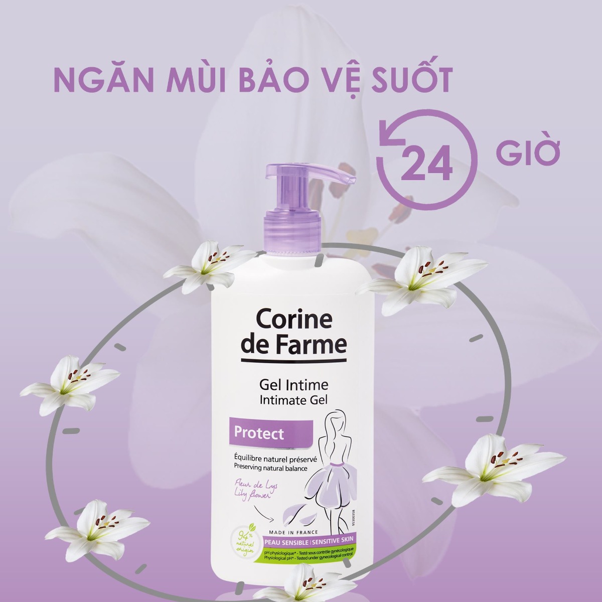 Dung Dịch Vệ Sinh Corine de Farme Làm Sạch &amp; Giảm Viêm Vùng Kín 250ml + Tặng Kèm 1 Móc Khóa Hình Tour Eiffel Viền Đỏ