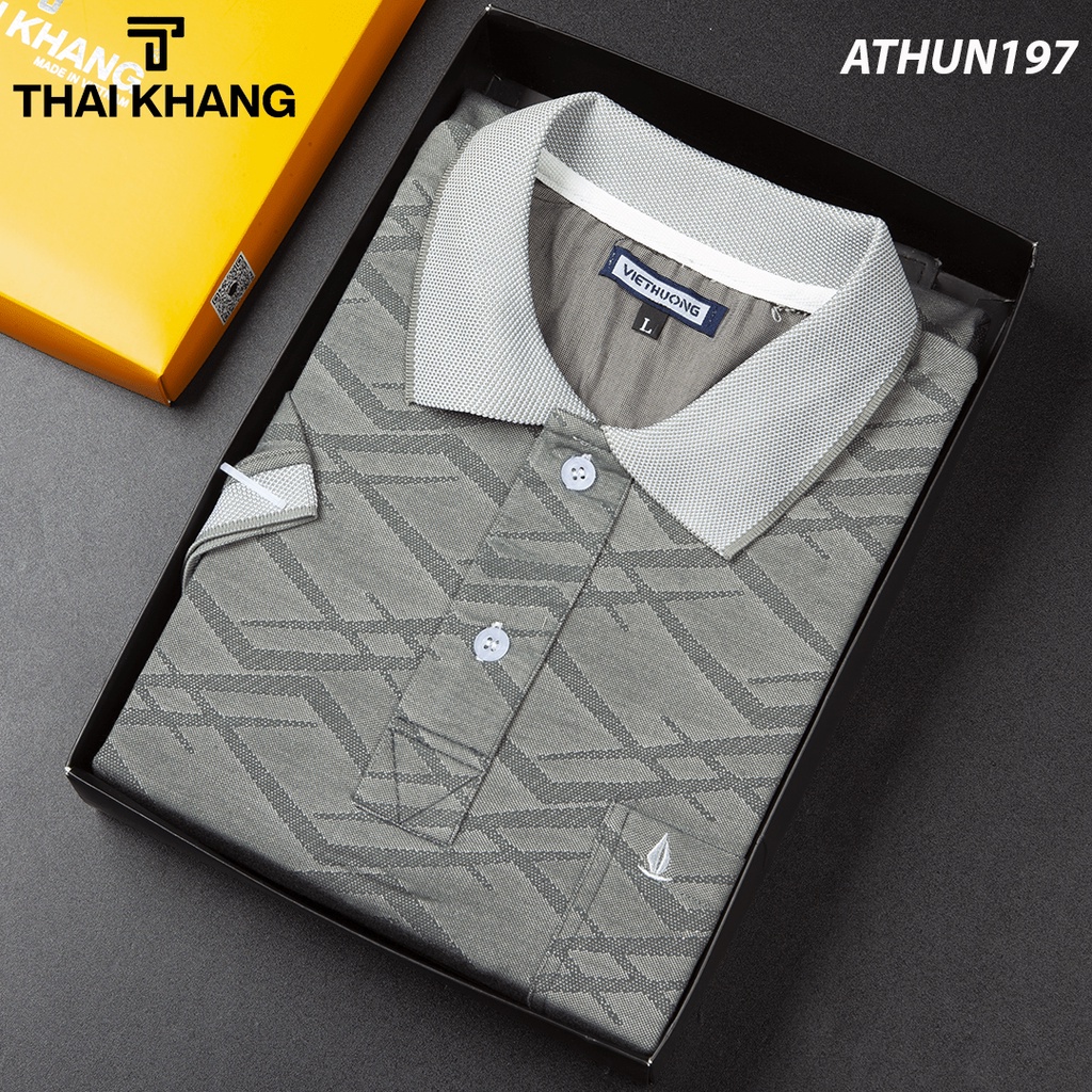 Áo thun nam tay lỡ có cổ có túi trung niên vải cotton xốp cao cấp ATHUN19