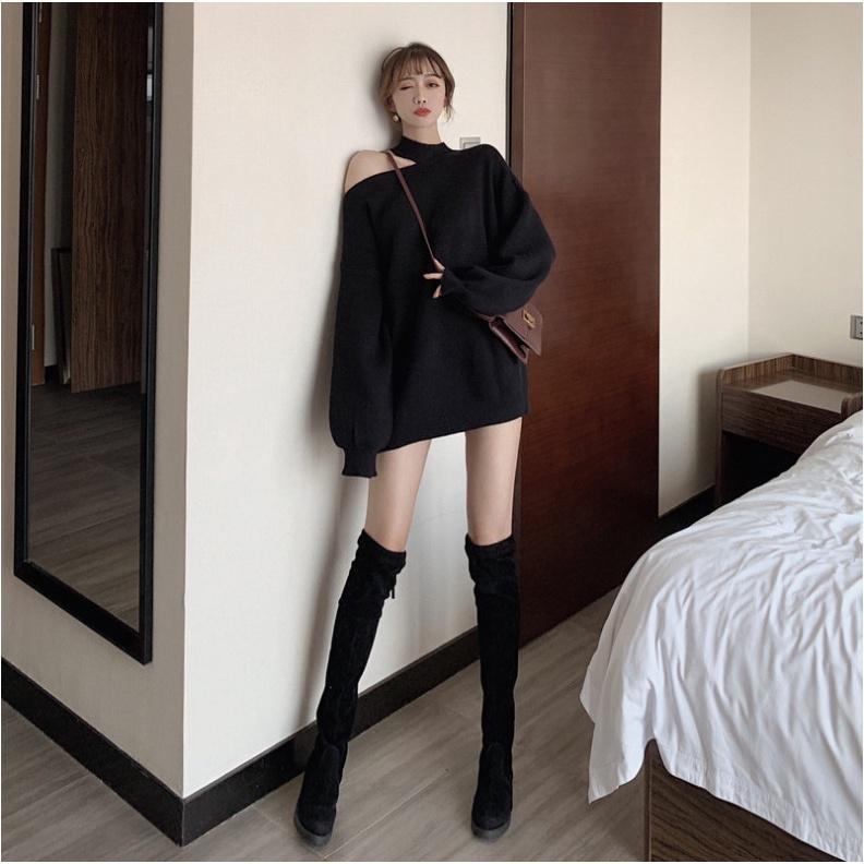 Áo Nỉ Nữ Hàn Quốc Dáng Cut Out Khoét Vai Dài Tay 4 Màu Cực Xinh