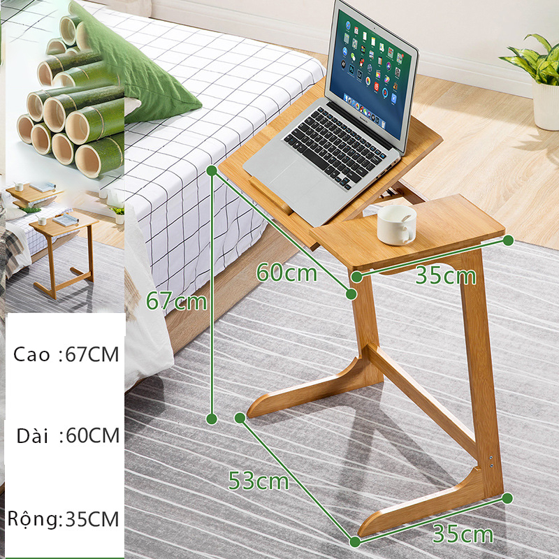 Bàn gỗ để máy tính sách vở có thể xoay nâng độ cao mặt bàn tùy ý,Giúp Ngồi sofa hay giường đều dùng được,Có mặt kê chuột hay để cốc cafe cốc nước tiện dụng - Bàn gỗ máy tính điều chỉnh mặt bàn 