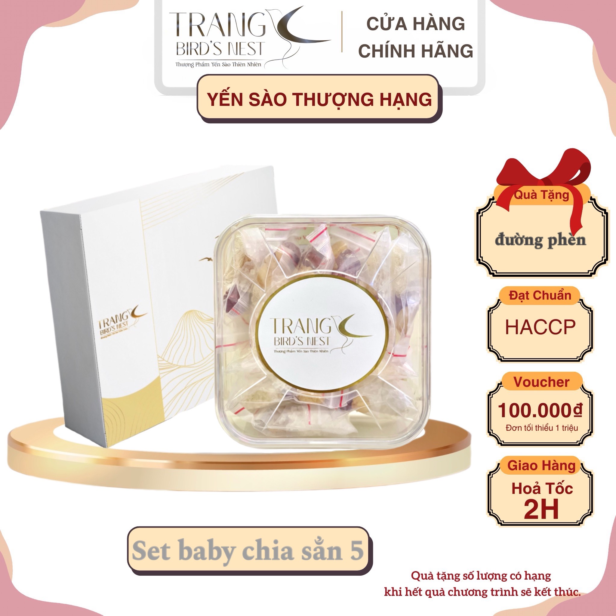 [Hộp 5 gói] Yến Baby Chia Sẵn  Mix Táo Đỏ - Đường Phèn - Long Nhãn  - Yến Sào Trang Birdnest