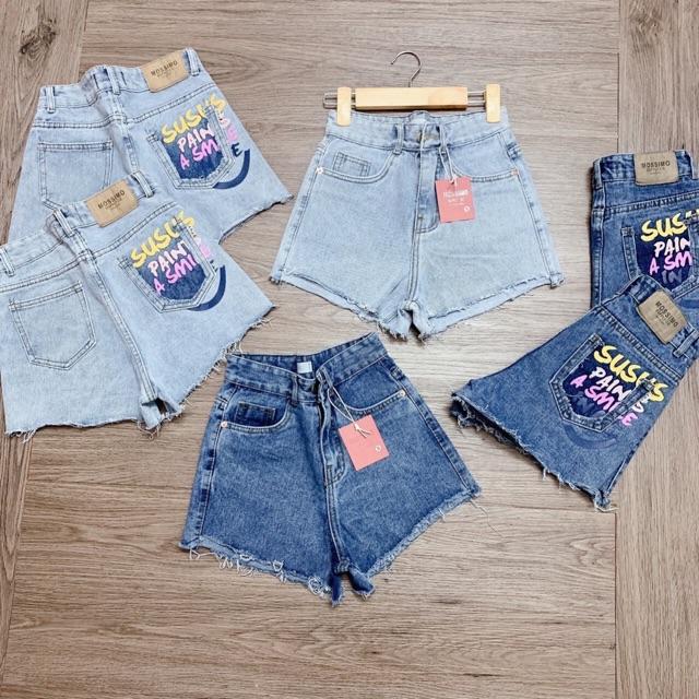 Quần shorts jeans quần shorts bò lưng siêu cao ống rộng