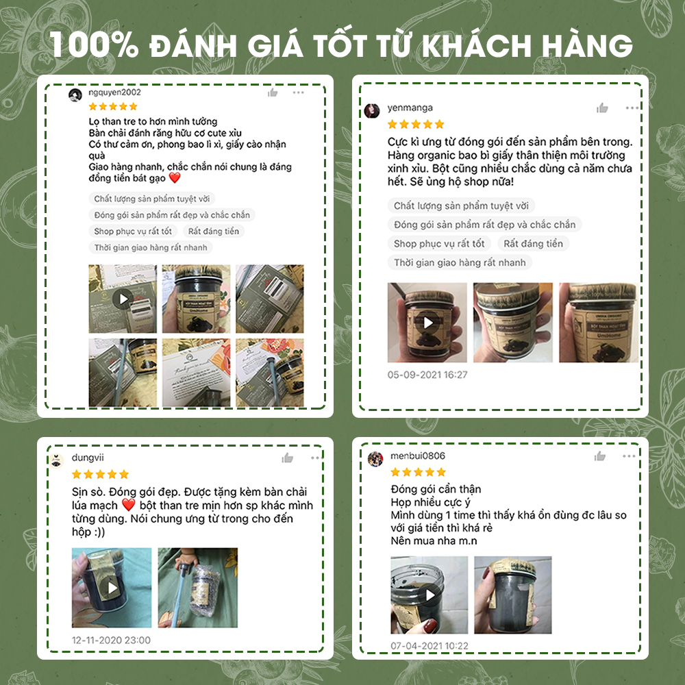 Bột đánh răng Than Hoạt Tính nguyên chất UMIHOME (35g) đánh trắng răng, sạch sâu da mặt, loại bỏ mụn, giải đọc cho da