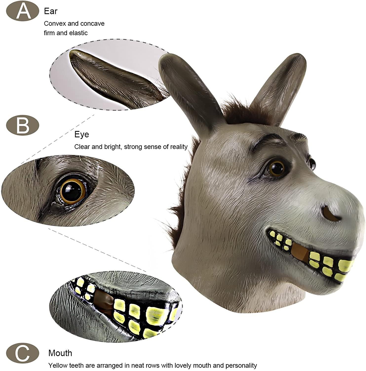 Mặt nạ Donkey Mặt nạ động vật Tiệc cosplay Mặt nạ cao su cho các phụ kiện tiệc Halloween