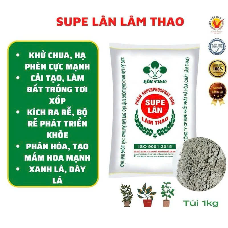 1kg Lân Thao - SUPE LÂN LÂM THAO kích rễ, khử chua, hạ phèn, cải tạo đất