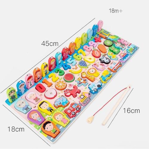Đồ chơi câu cá gỗ, bộ bảng số gỗ thông minh cho bé Lemengkeku, đồ chơi câu cá và ghép số học đếm 36 chi tiết cho bé