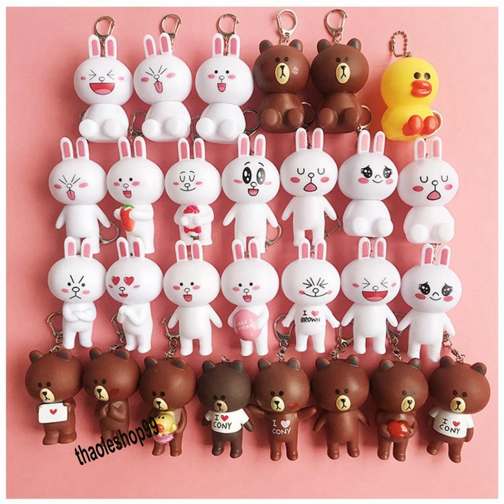 Móc khóa hình thỏ Cony và gấu Brown-Móc khóa gấu nâu và thỏ trắng-