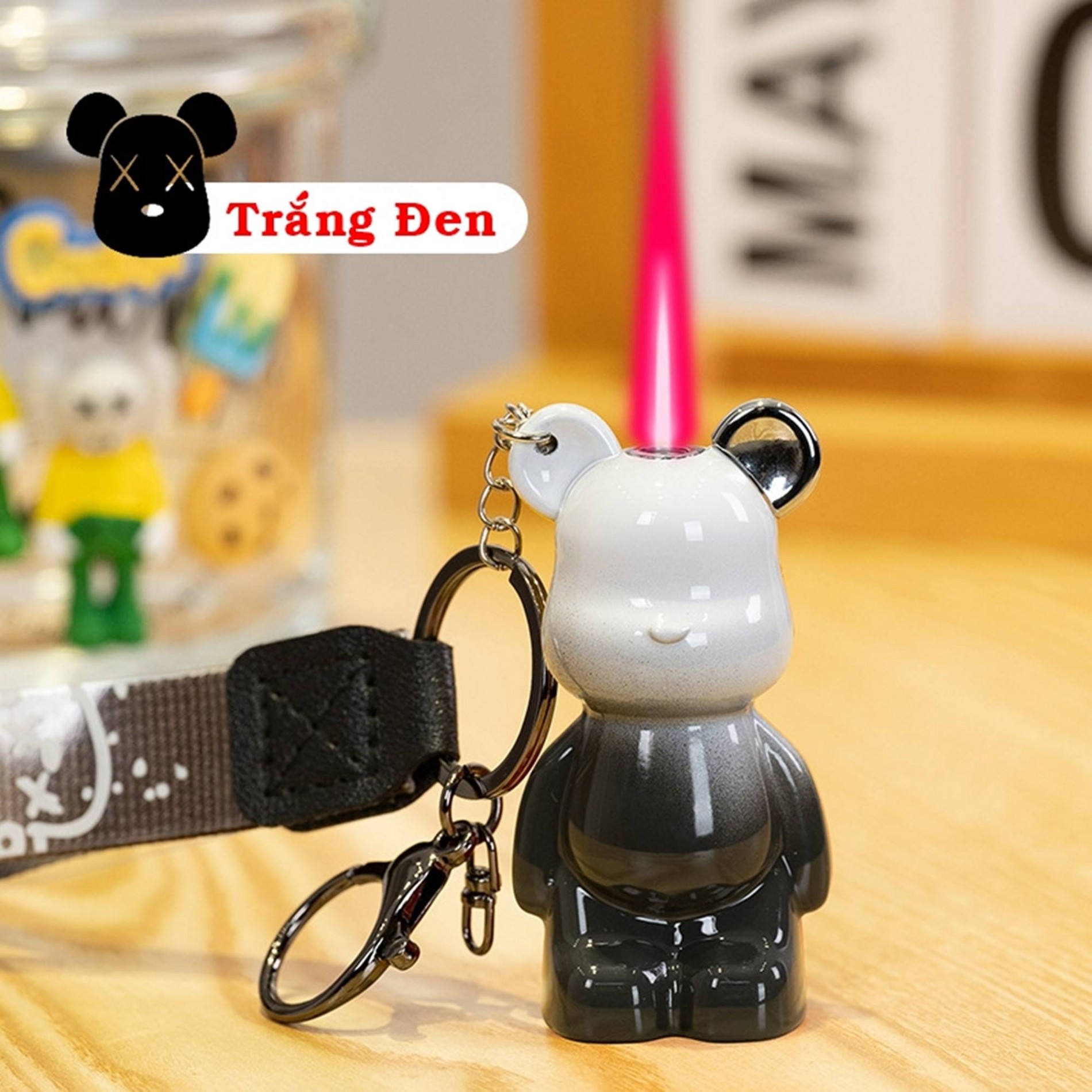 Hột quẹt bật lửa khè móc khóa hình gấu BEARBRICK màu cầu vòng - xài gas