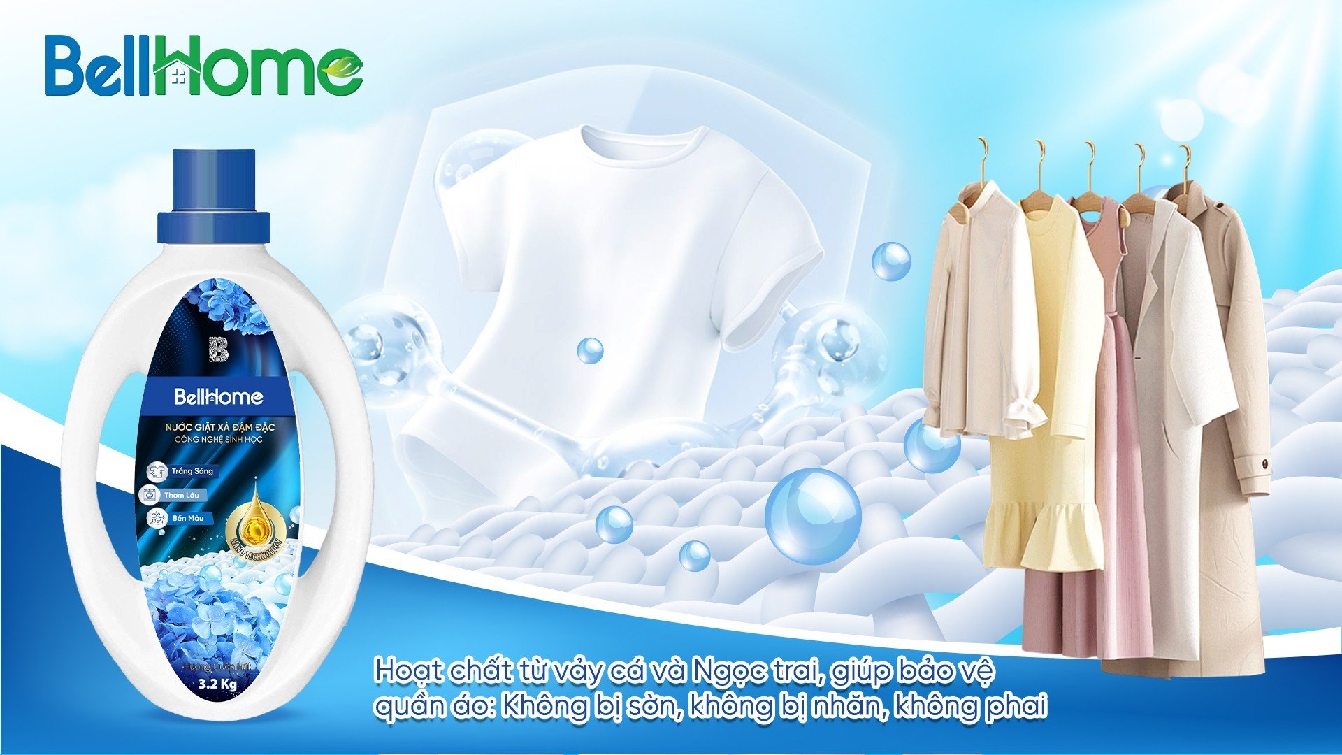 Nước Giặt Xả Công Nghệ Sinh Học Bell Home Hương Tinh Tế 3,2KG