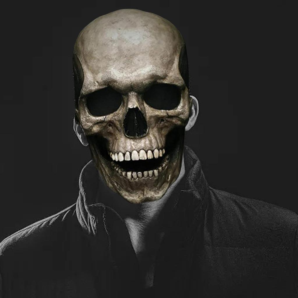 Full Head Skull  With Movable Jaw Halloween Latex Headgear