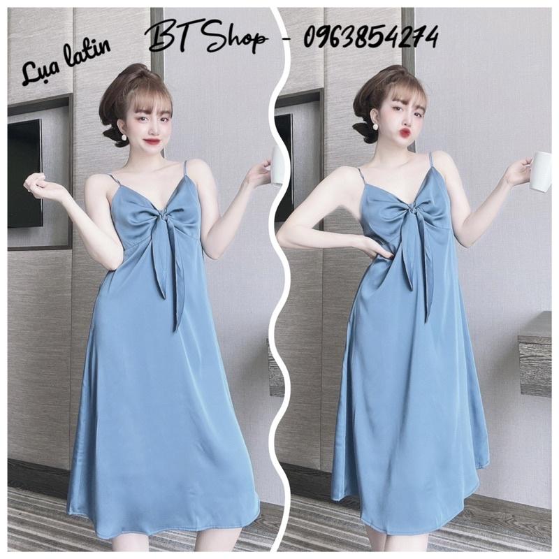 Đầm váy ngủ mặc nhà lụa latin 2 dây màu trơn freesize 42-57kg