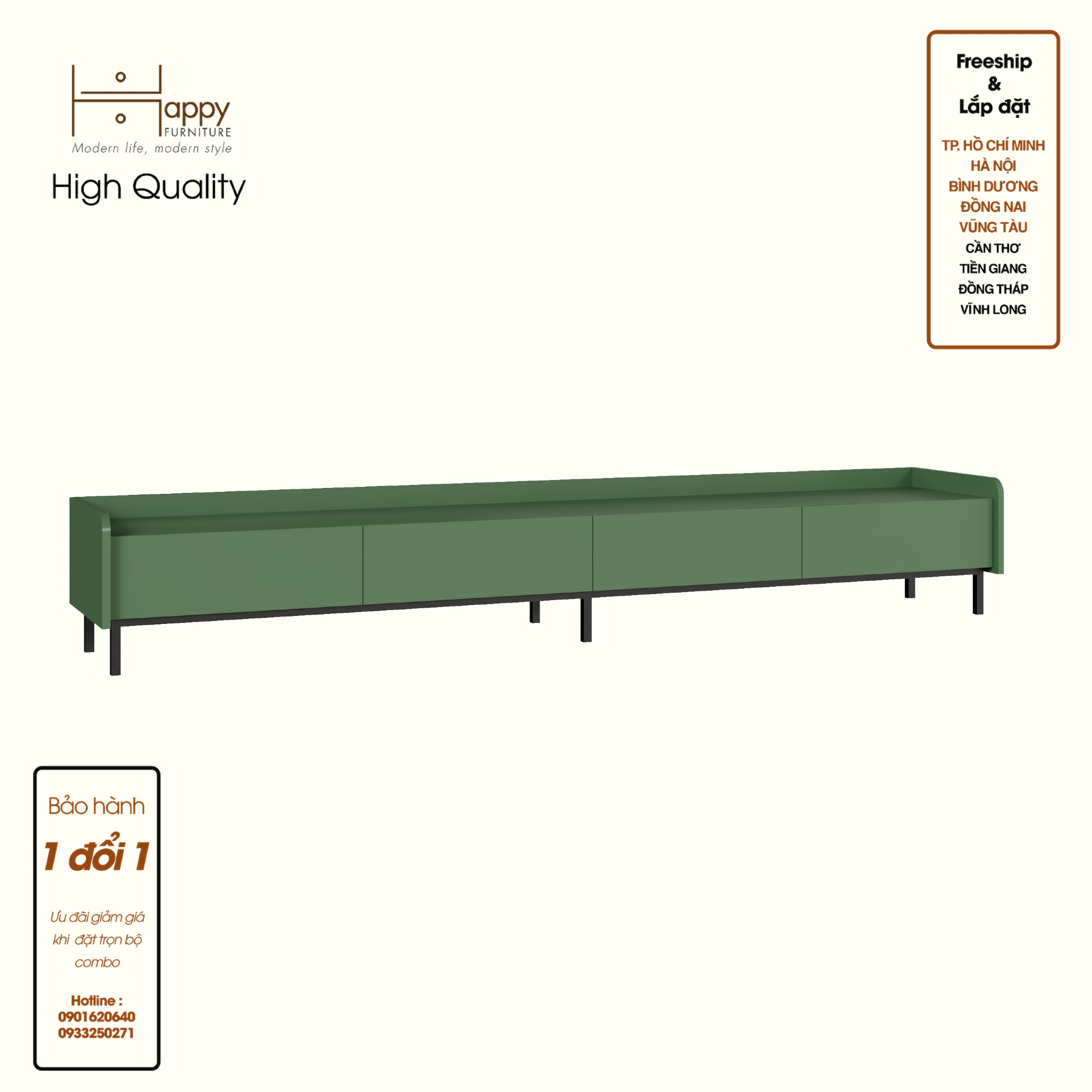 [Happy Home Furniture] LAVIA, Kệ TV 4 ngăn kéo, 220cm x 40cm x 34cm ( DxRxC), KTV_045