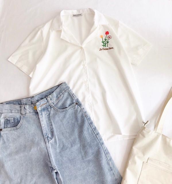 Áo sơ mi thêu cây hoa