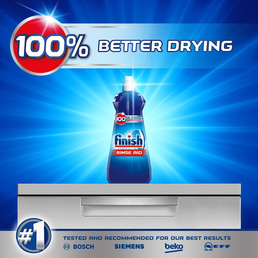 Nước làm bóng và khô chén, đĩa Finish Dishwasher Shine &amp; Dry Regular 400ml PTT017391