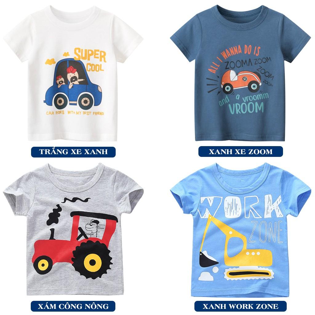 Áo thun ngắn tay cho bé trai họa tiết xe ô tô ngộ nghĩnh hàng cotton