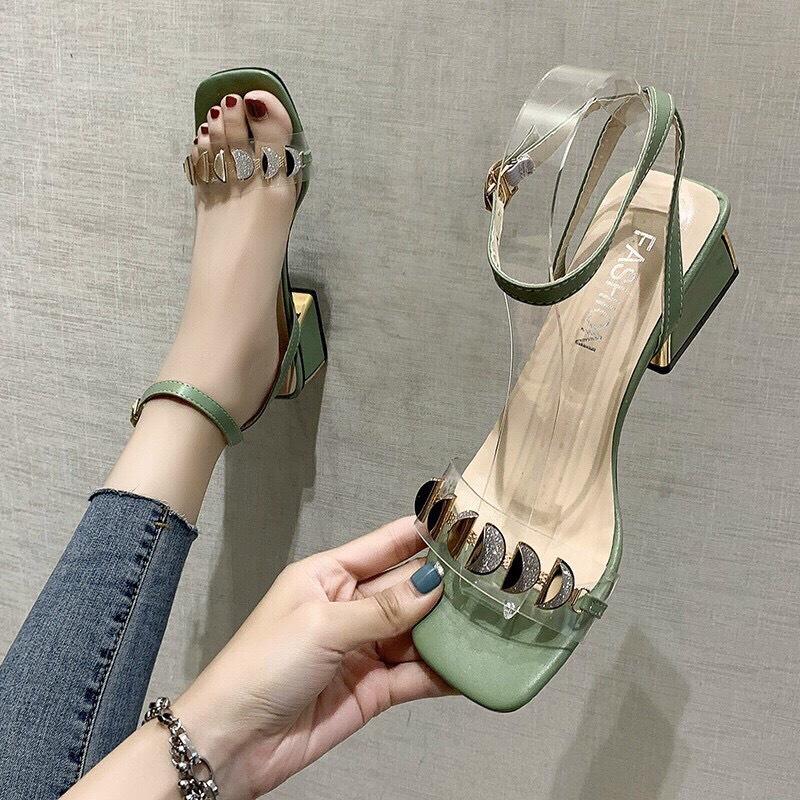 Giày sandal gót vuông 5p quay bán nguyệt sang chảnh