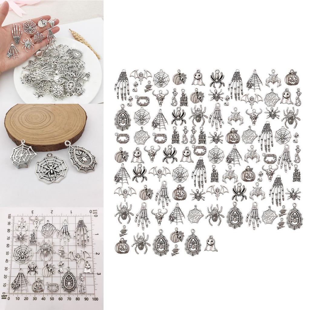 100 Antique  Halloween Charms Assorted Pendants Lot Bulk Jewelry Findings