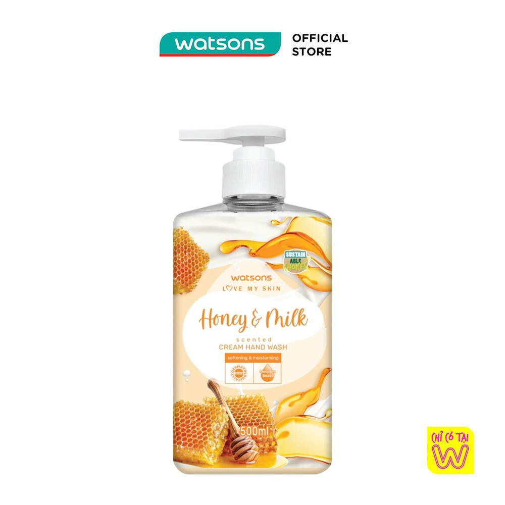 Kem Rửa Tay Watsons Love My Skin Honey Milk Scented Cream Hand Wash 500ml