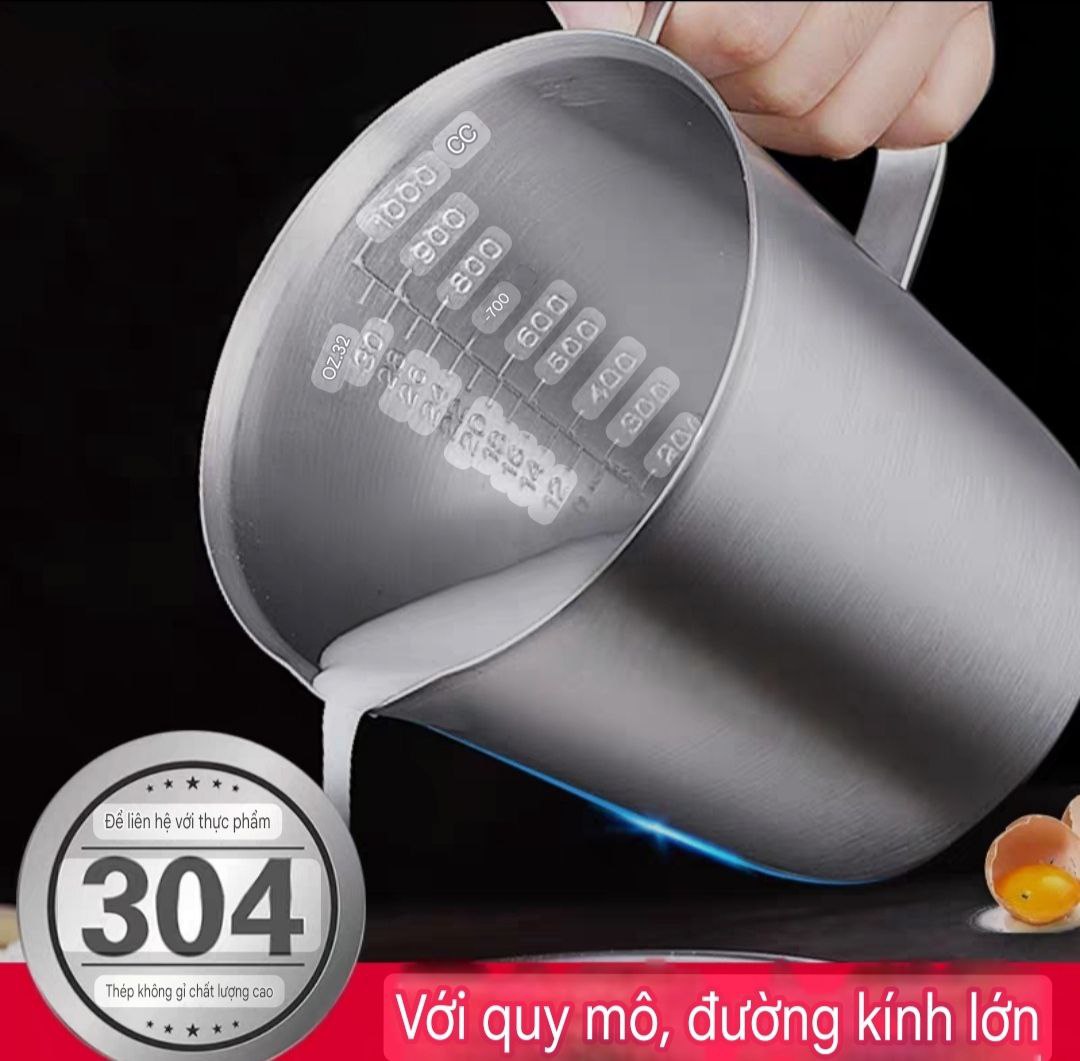 ( hàng cao cấp ) ca đánh sữa inox 304 có vạch đong 500ml, 700ml, 1L