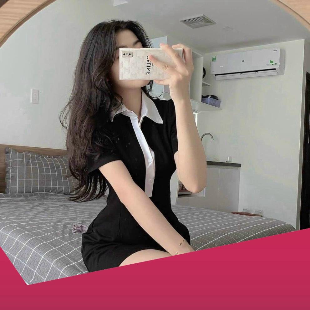 Đầm Nữ, Váy Nữ Polo Cổ Phối Trắng Dáng Ôm Siêu Xinh