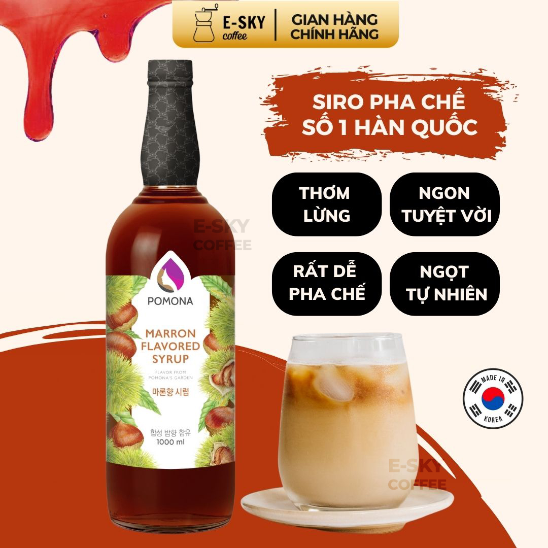 Siro Hạt Dẻ Pomona Marron Syrup Nguyên Liệu Pha Chế Hàn Quốc Chai Thủy Tinh 1 lít