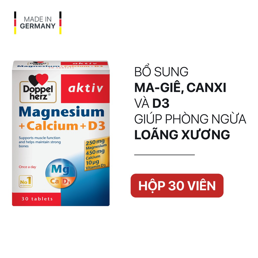 Bộ đôi bổ sung Canxi tối ưu, ngừa loãng xương Magnesium Canxi D3 và Vitamin K2 D3 Doppelherz (02 Hộp 30 viên)