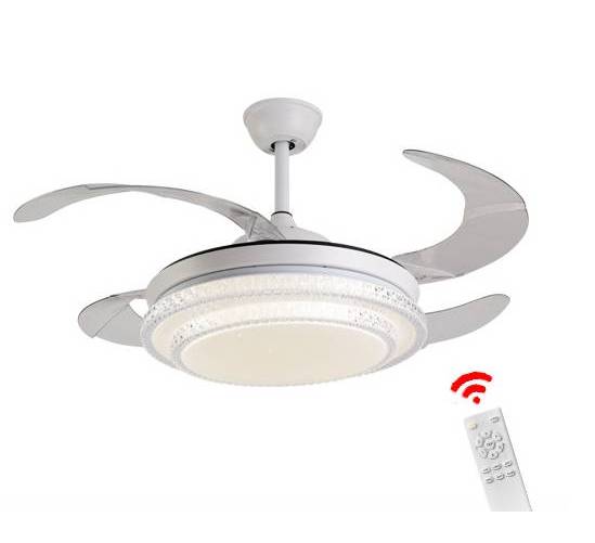 Đèn quạt MONSKY HANTAN cánh xòe hiện đại, động cơ chạy êm, mát.