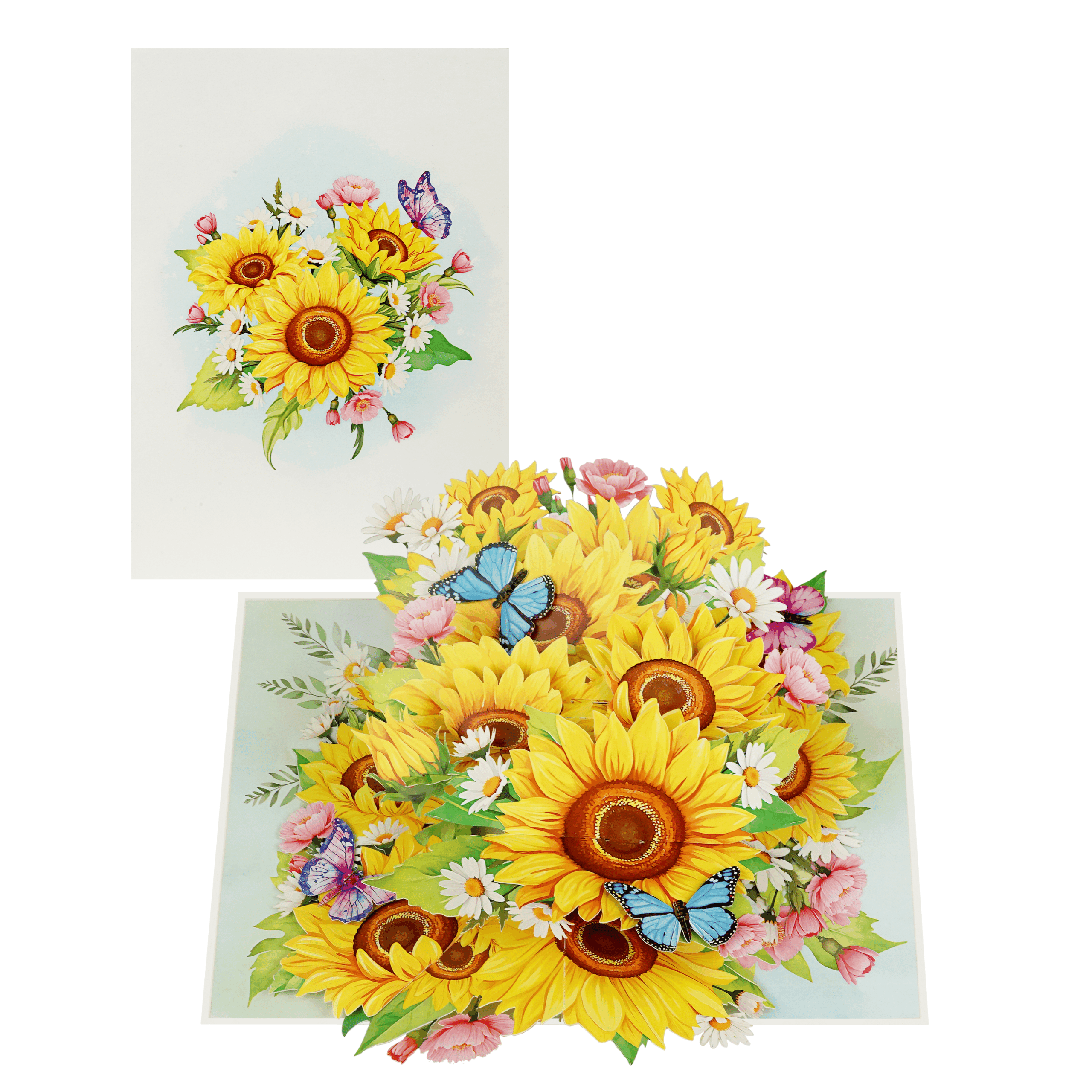 F64-  Thiệp 3D Hoa Hướng Dương &amp; Bướm Xanh – Pop Up Card Viethands Giftshop