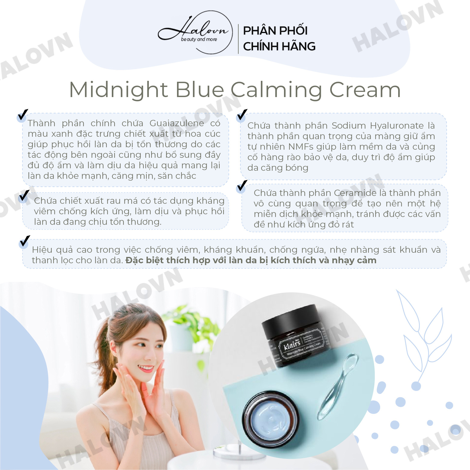 Bộ Đôi Dưỡng Ẩm Phục Hồi Dear, Klairs Midnight Blue Calming Cream 30ml và Midnight Blue Youth Activating Drop 20ml