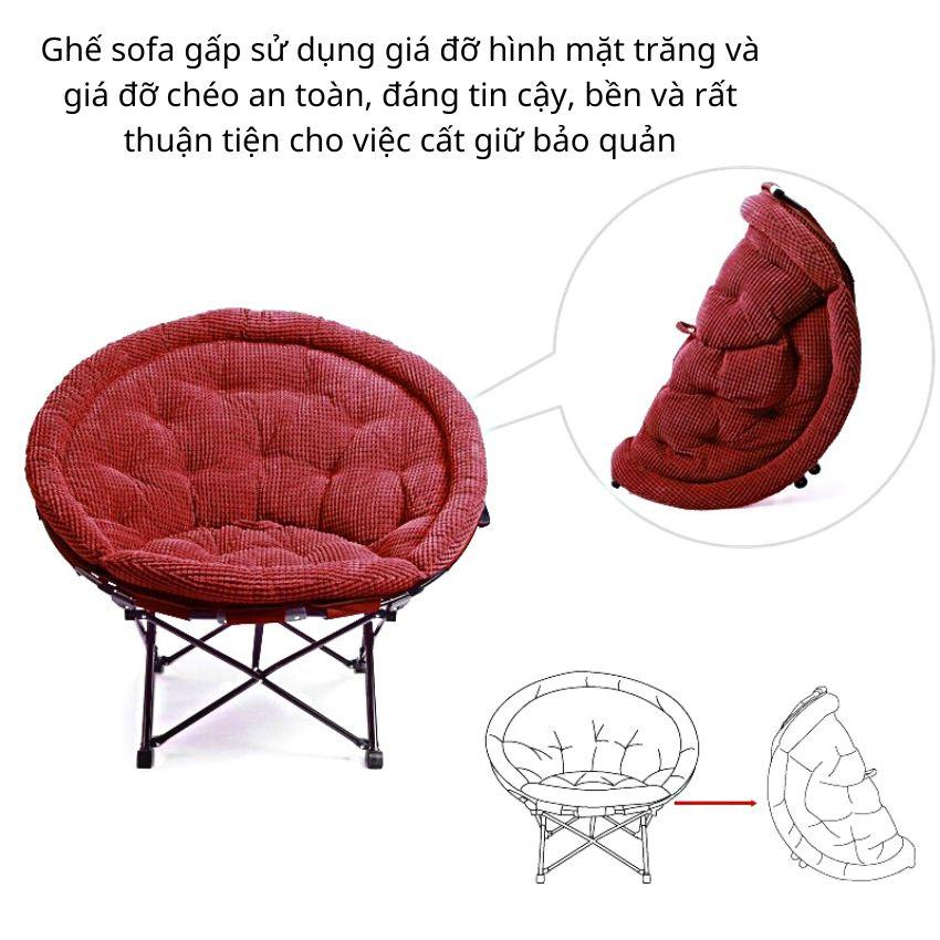 Ghế Sofa Lười Thư Giãn Nệm Tròn, Ghế Mặt Trăng Chất Nhung Len Gấp Gọn