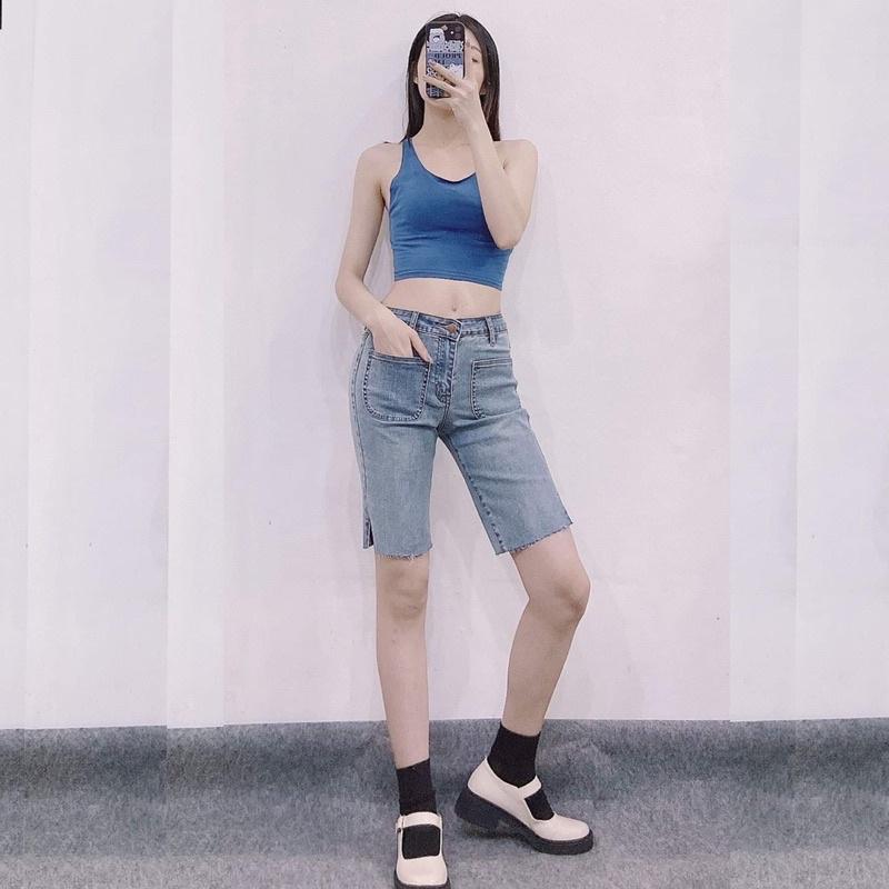 Quần Short Jean Ngố - Quần Jean Lửng Xuất Xịn Phối Túi Kiểu Vintage