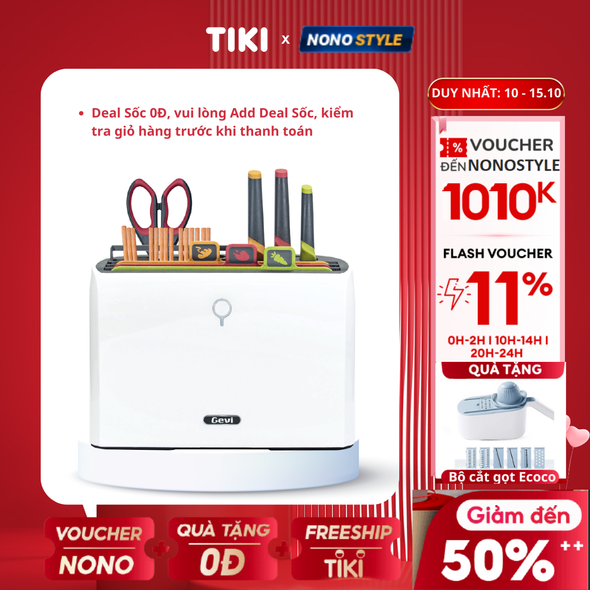 Bộ Dao Thớt Kháng Khuẩn UV - Sấy Khô 60 Độ, 8 Món Gevi GEXDZ01-V - Chính Hãng, Khử Khuẩn UV, Bảo Hành 12 Tháng