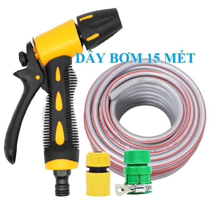 Bộ dây vòi xịt bơm nước tưới rửa , tăng áp 3 lần, loại 15m 206236 đầu đồng,cút,+ mở chai